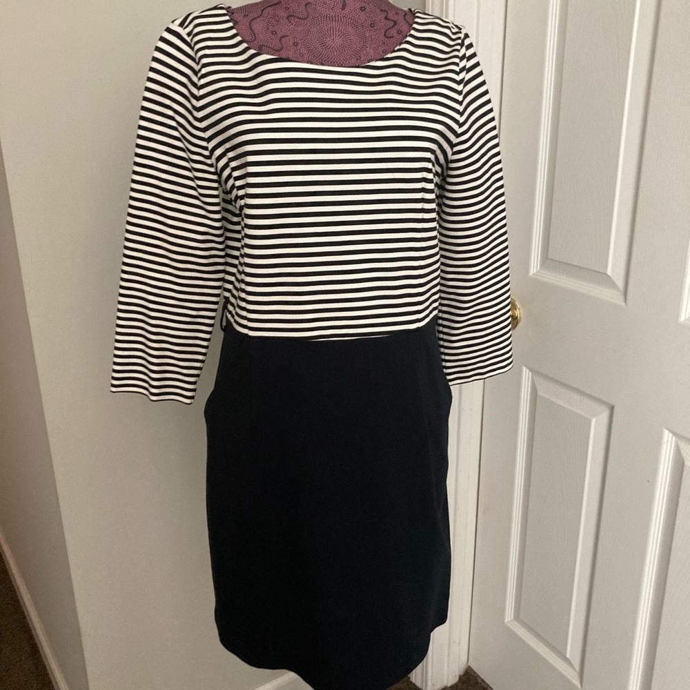 C. Wonder Black and White Striped Knit Dress 3/4 sleeve crew neck Size Large